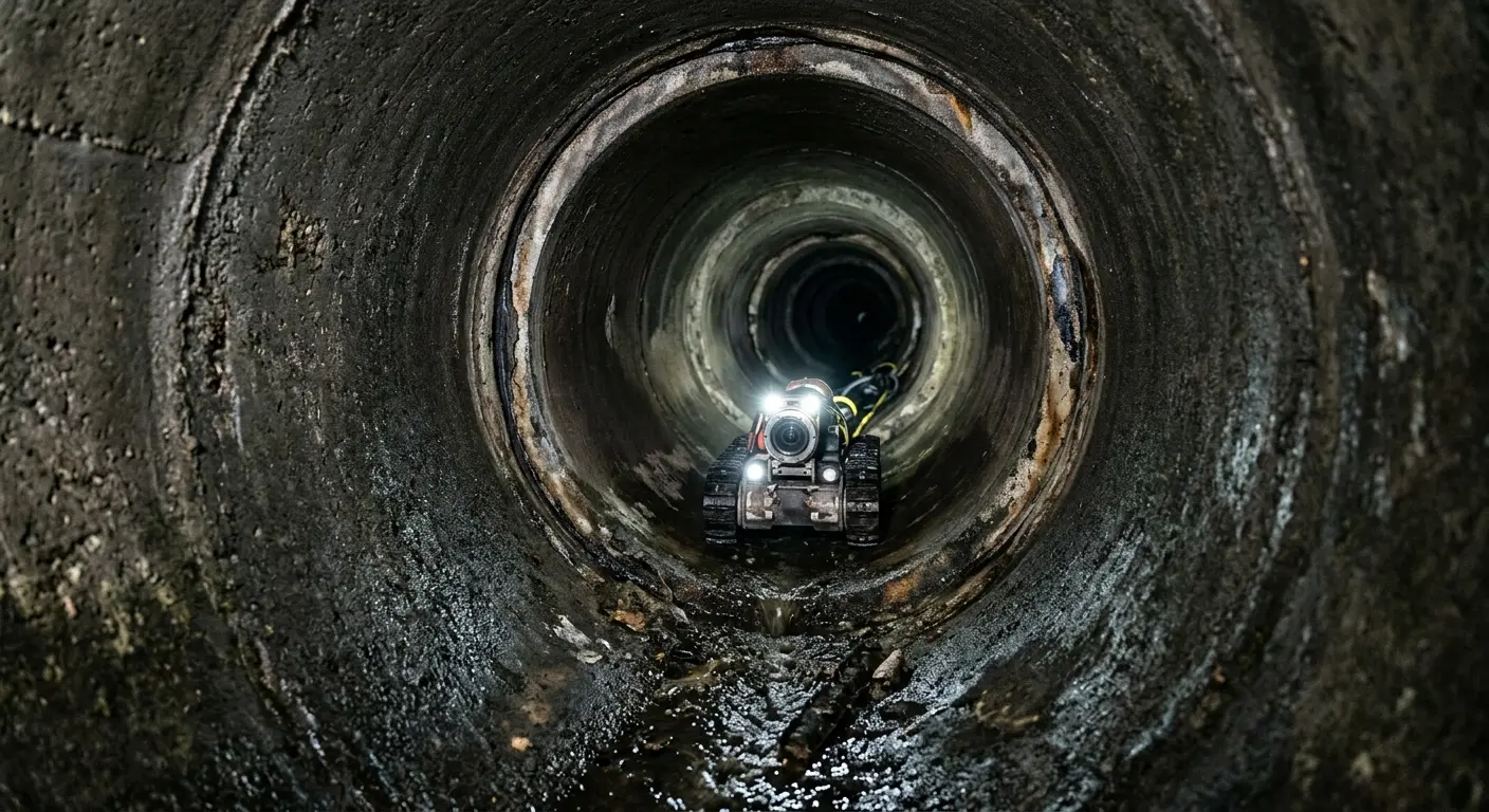 Robotic sewer camera inspecting pipe interior for Sewer Line Cleaning in West Columbia